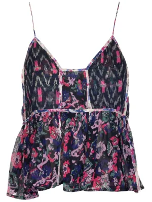 Isabel Marant toile Floral-Print Ruffled Scoop Neck Top