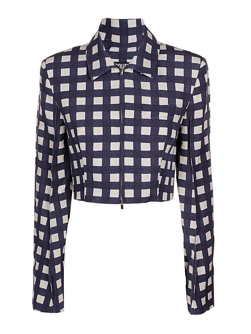 Jacquemus Check Pattern Zip Up Cropped Jacket