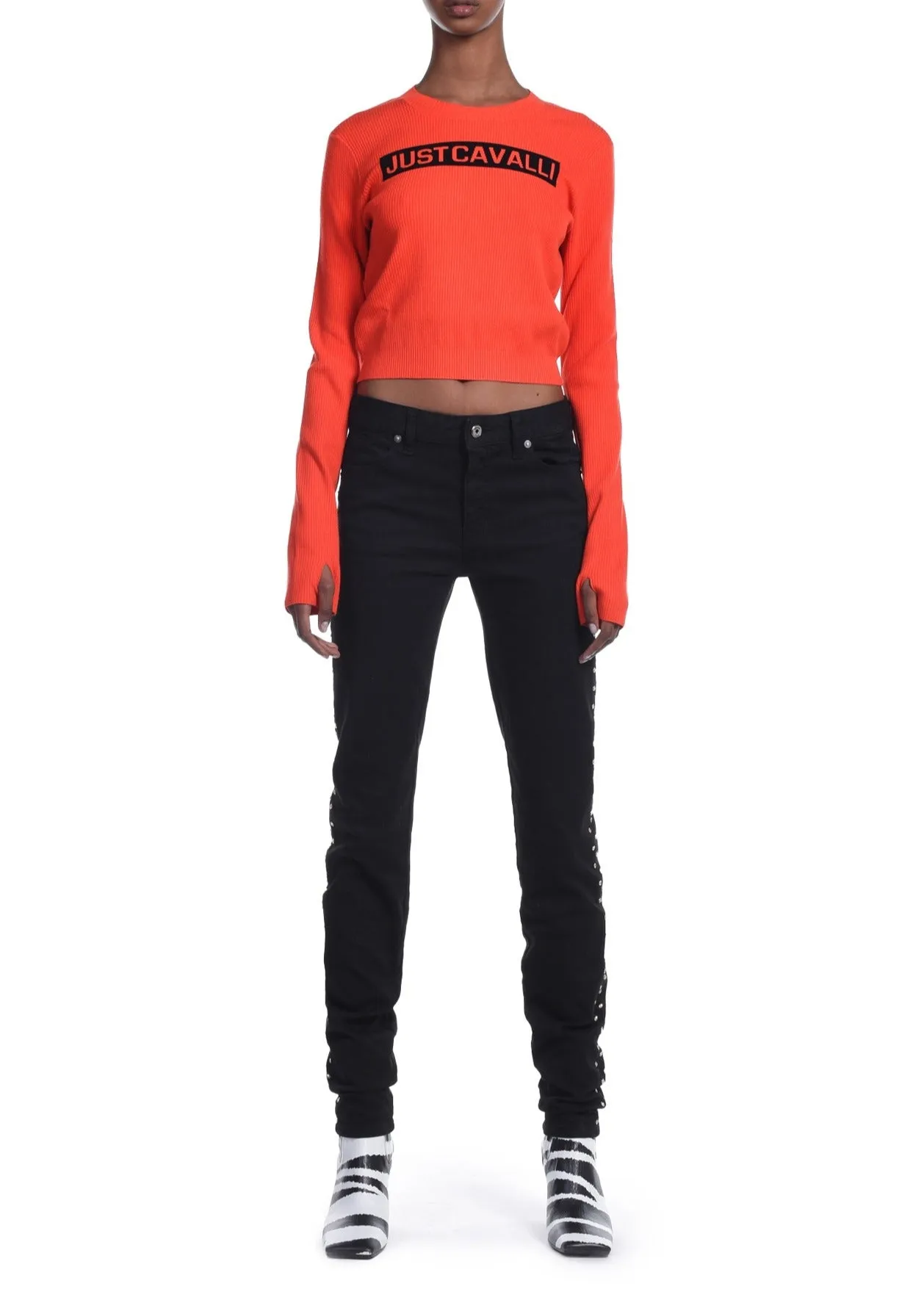 Just Cavalli Logo Print Ribbed-Knit Jumper