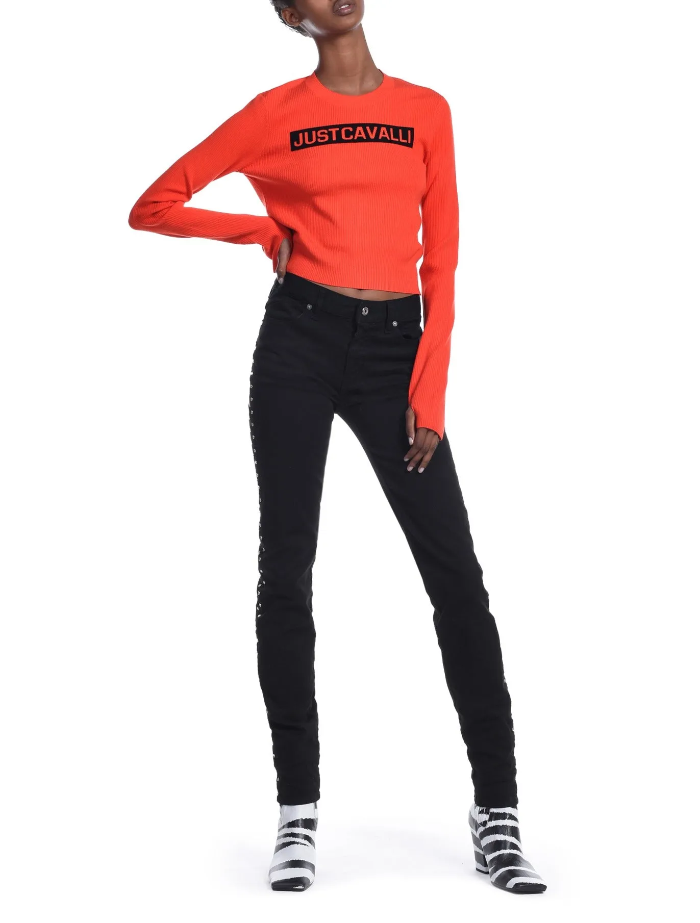 Just Cavalli Logo Print Ribbed-Knit Jumper