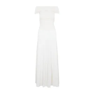 Khaite Marca Off-Shoulder Ruched Bodice Midi Dress