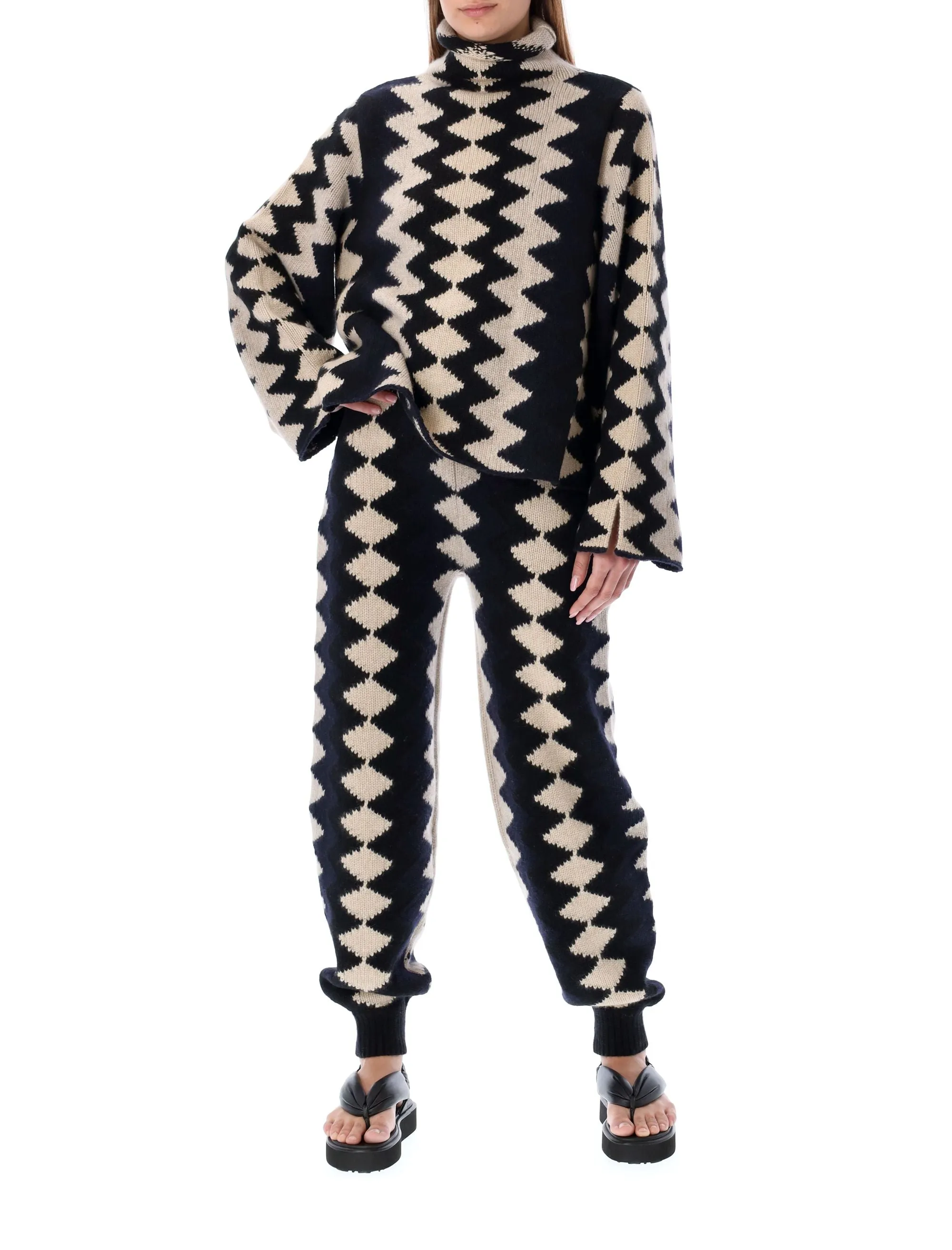Khaite The Joey Zig-Zag Elastic Waist Knit Trousers