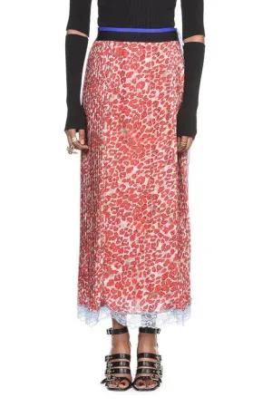 Koch Leopard Printed Lace Hem Midi Skirt