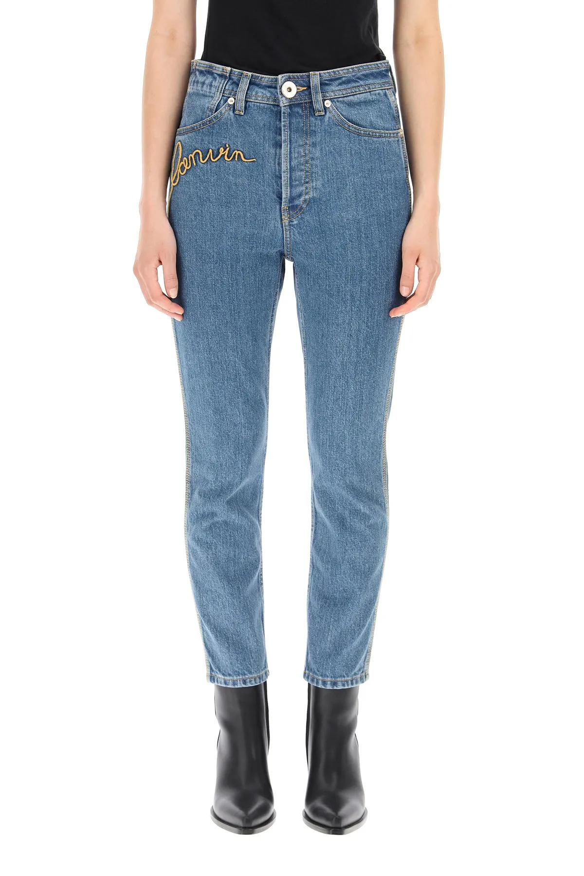 Lanvin Logo Embroidered Slim-Fit Jeans