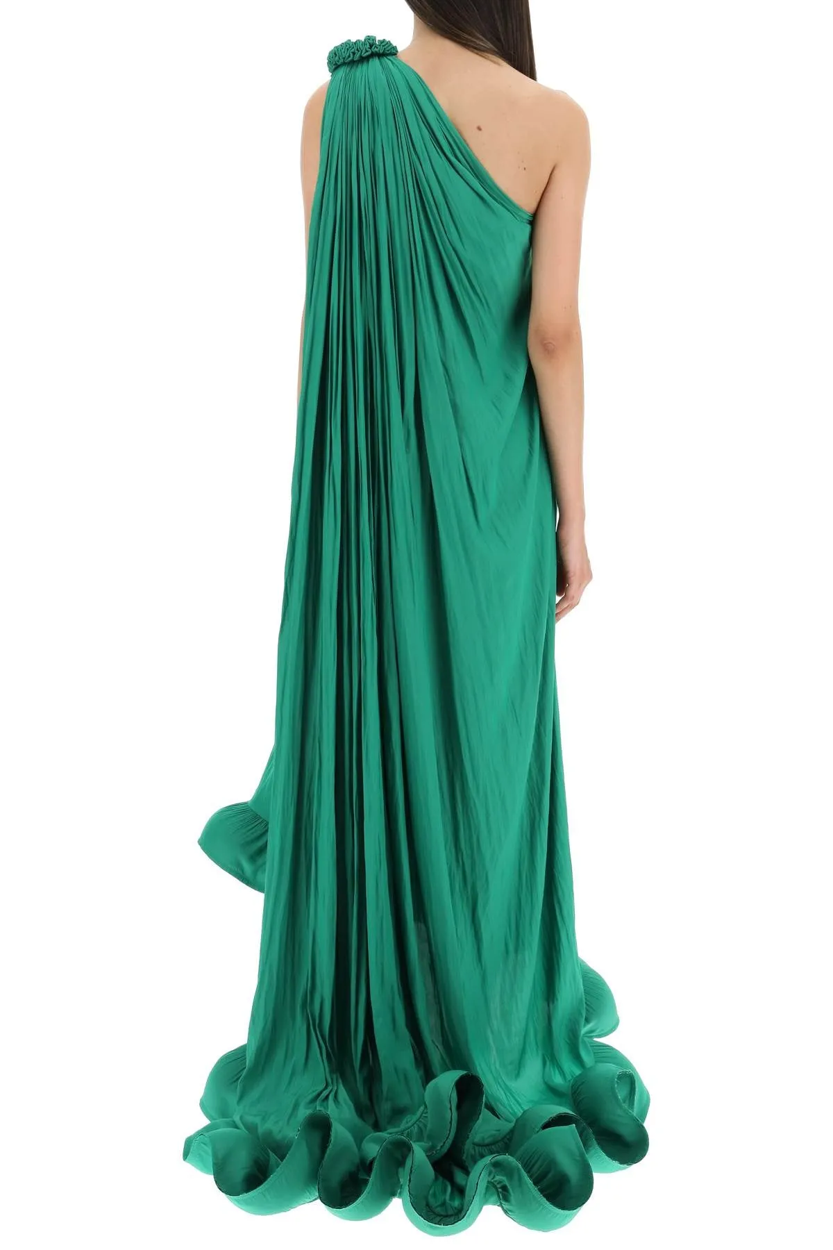 Lanvin Ruched Hem One-Shoulder Maxi Dress