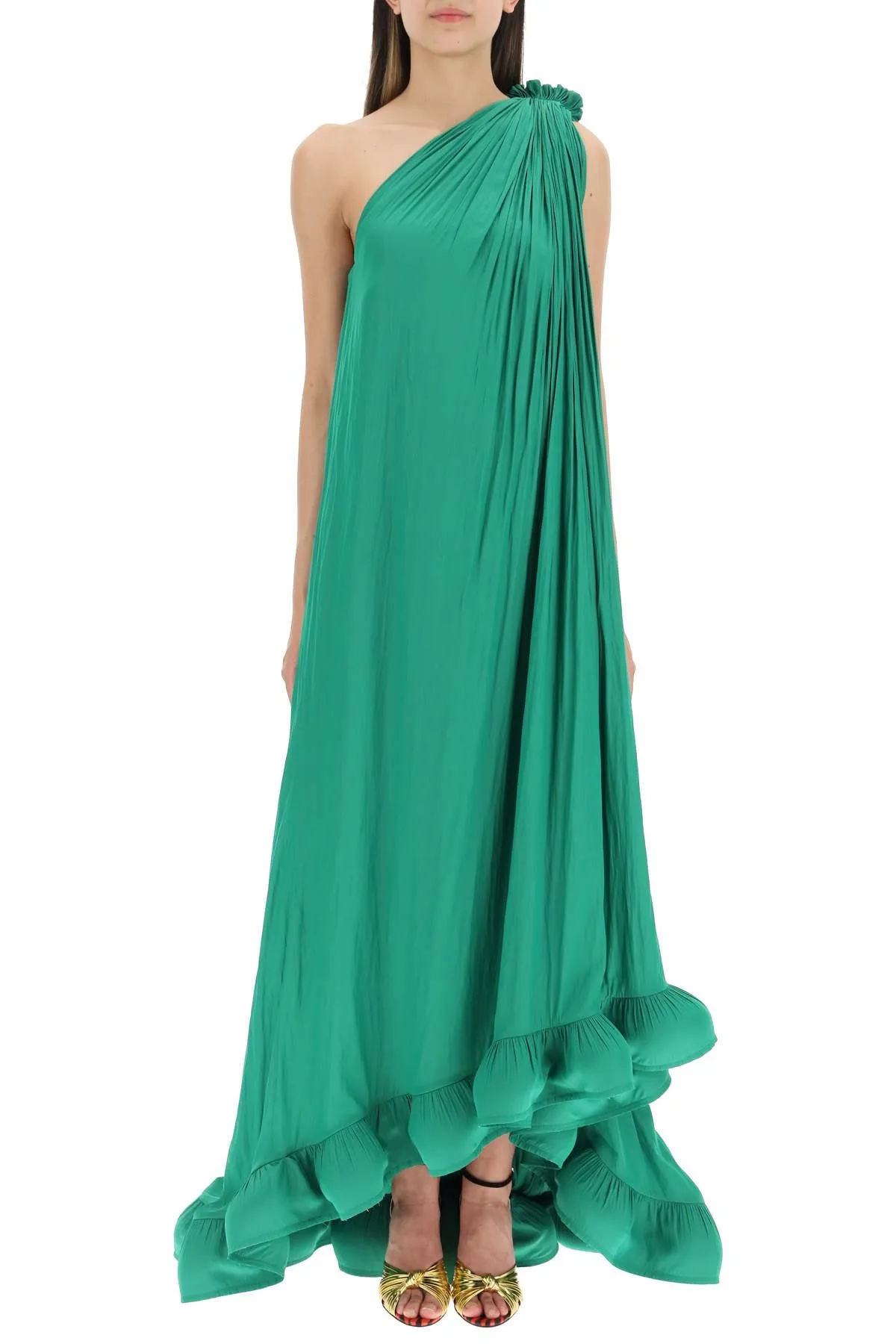 Lanvin Ruched Hem One-Shoulder Maxi Dress