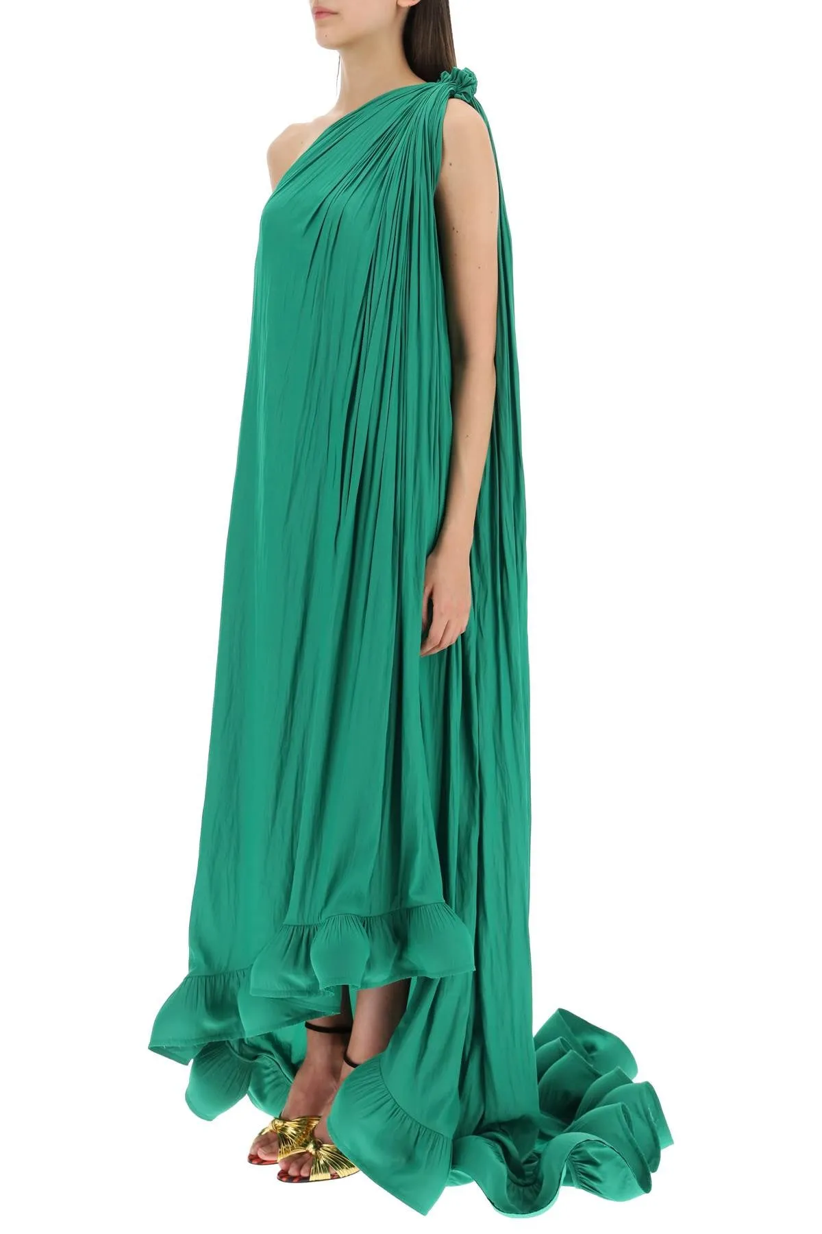 Lanvin Ruched Hem One-Shoulder Maxi Dress