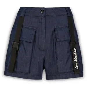 Love Moschino Logo Detailed Straight Leg Denim Shorts