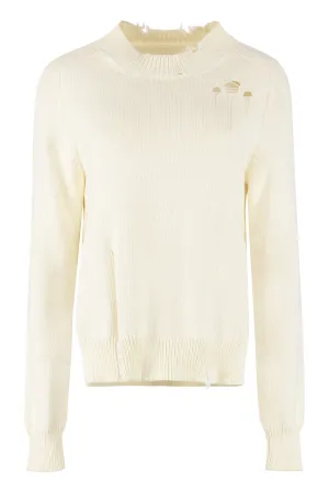 Maison Margiela Ripped-Detail Crewneck Knit Jumper