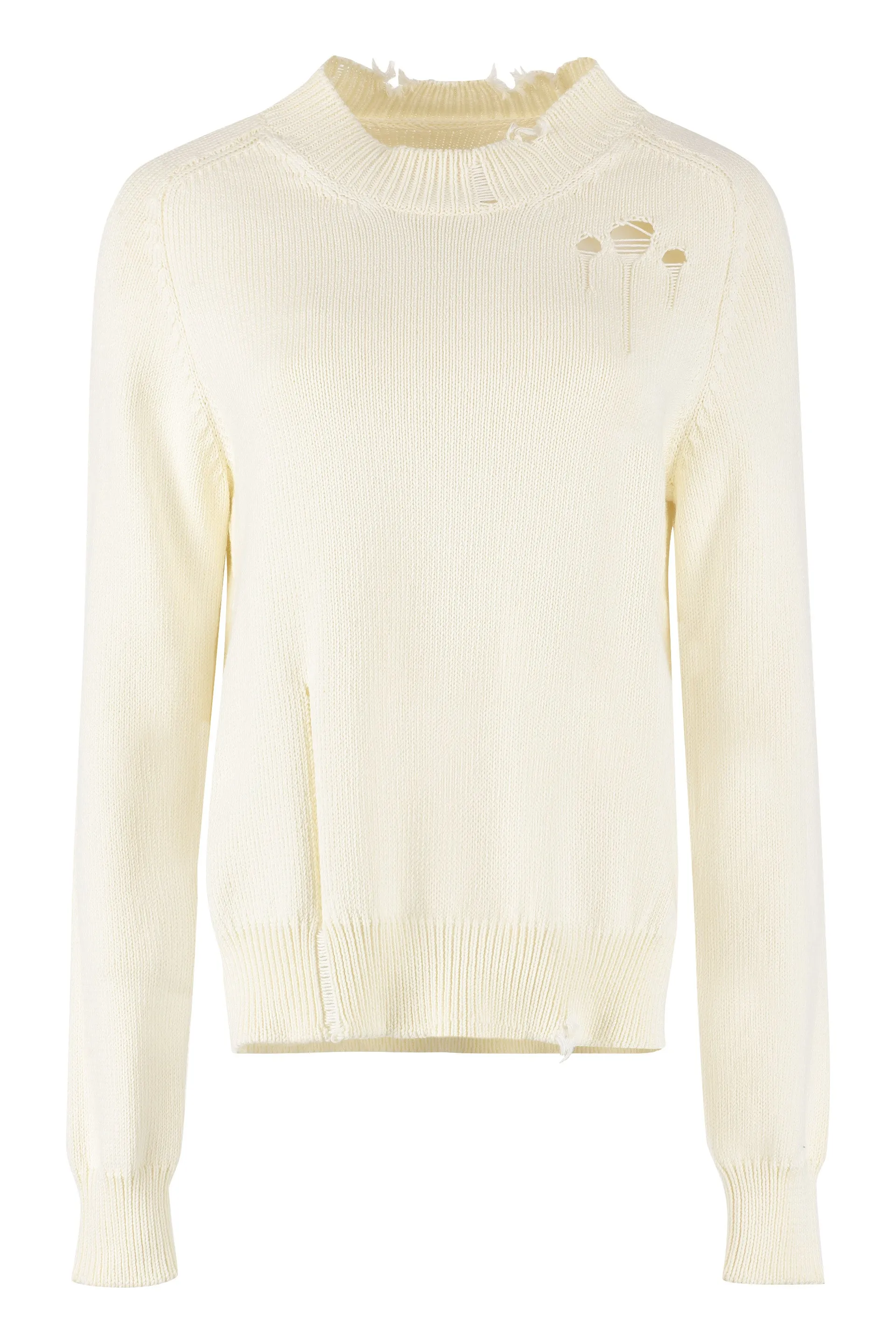 Maison Margiela Ripped-Detail Crewneck Knit Jumper