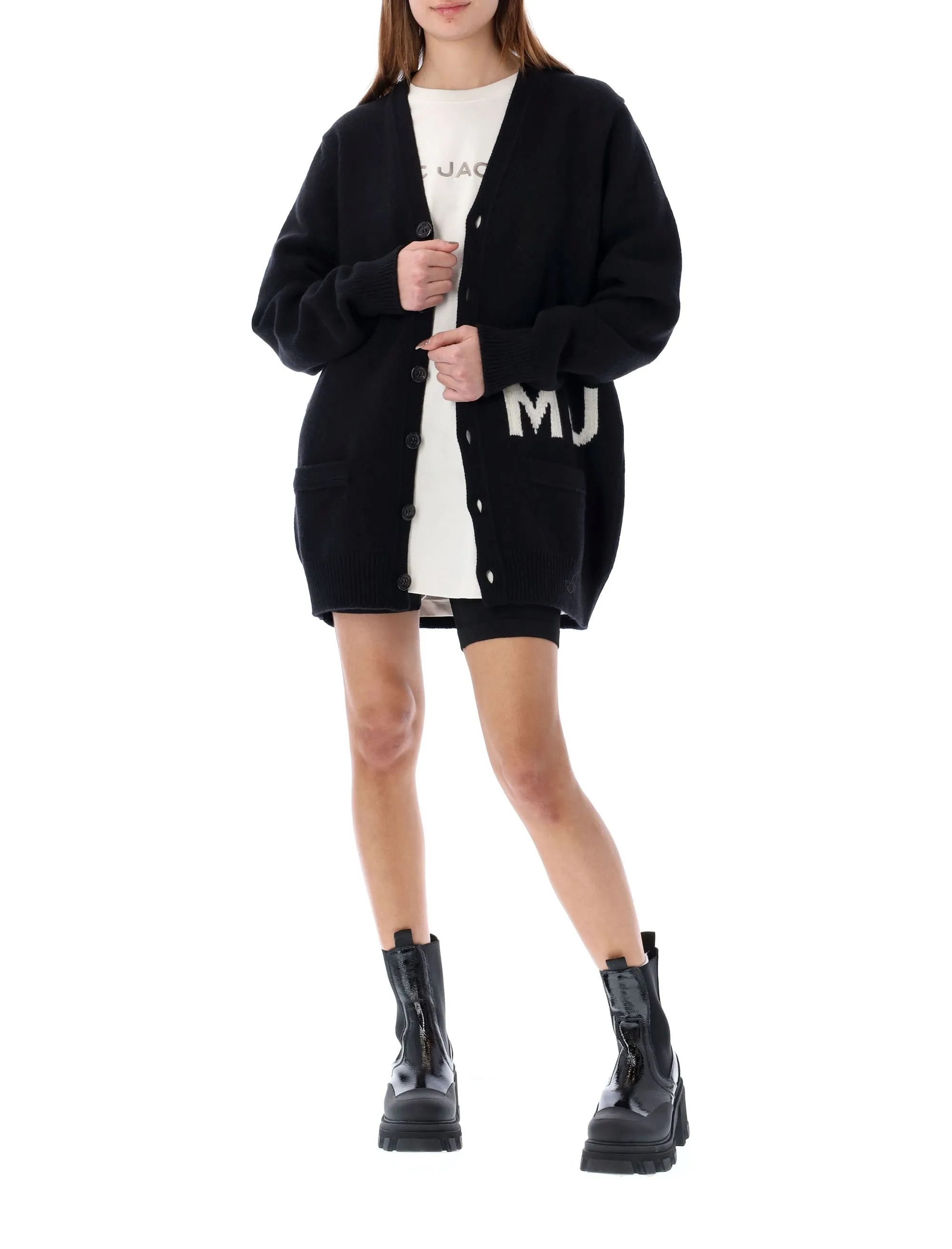 Marc Jacobs Logo Intarsia-Knit V-Neck Cardigan