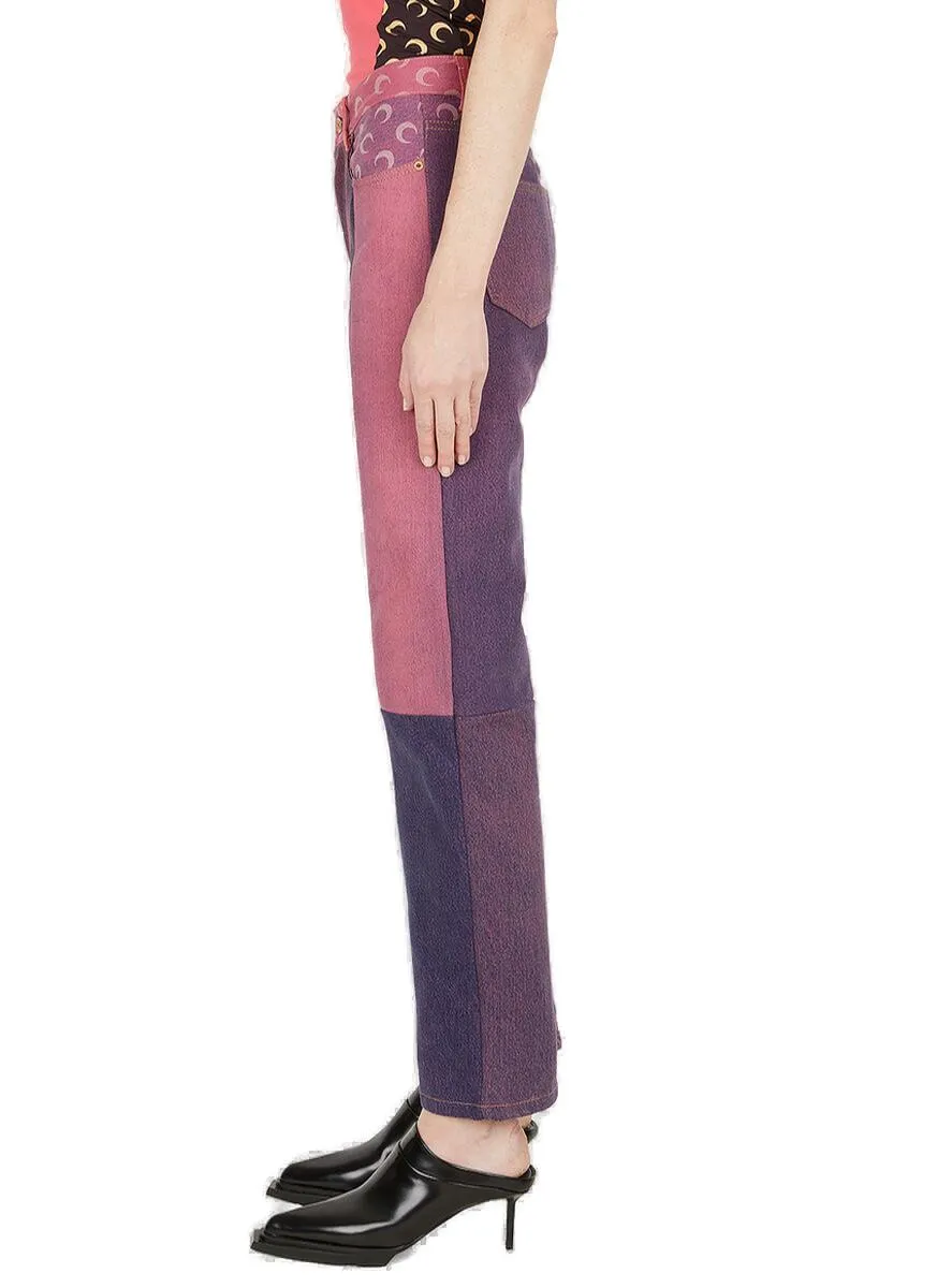 Marine Serre Allover Patch Patterned Straight Leg Jeans