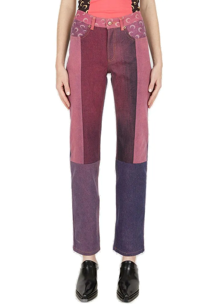 Marine Serre Allover Patch Patterned Straight Leg Jeans