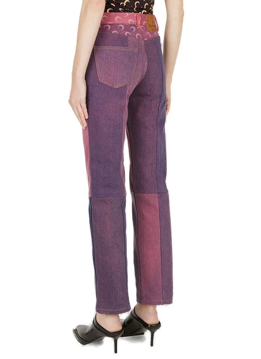 Marine Serre Allover Patch Patterned Straight Leg Jeans