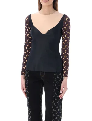 Marine Serre Panelled Crescent Moon Printed Top