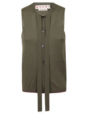 Marni Pussybow Sleeveless Rib-Knit Cardigan