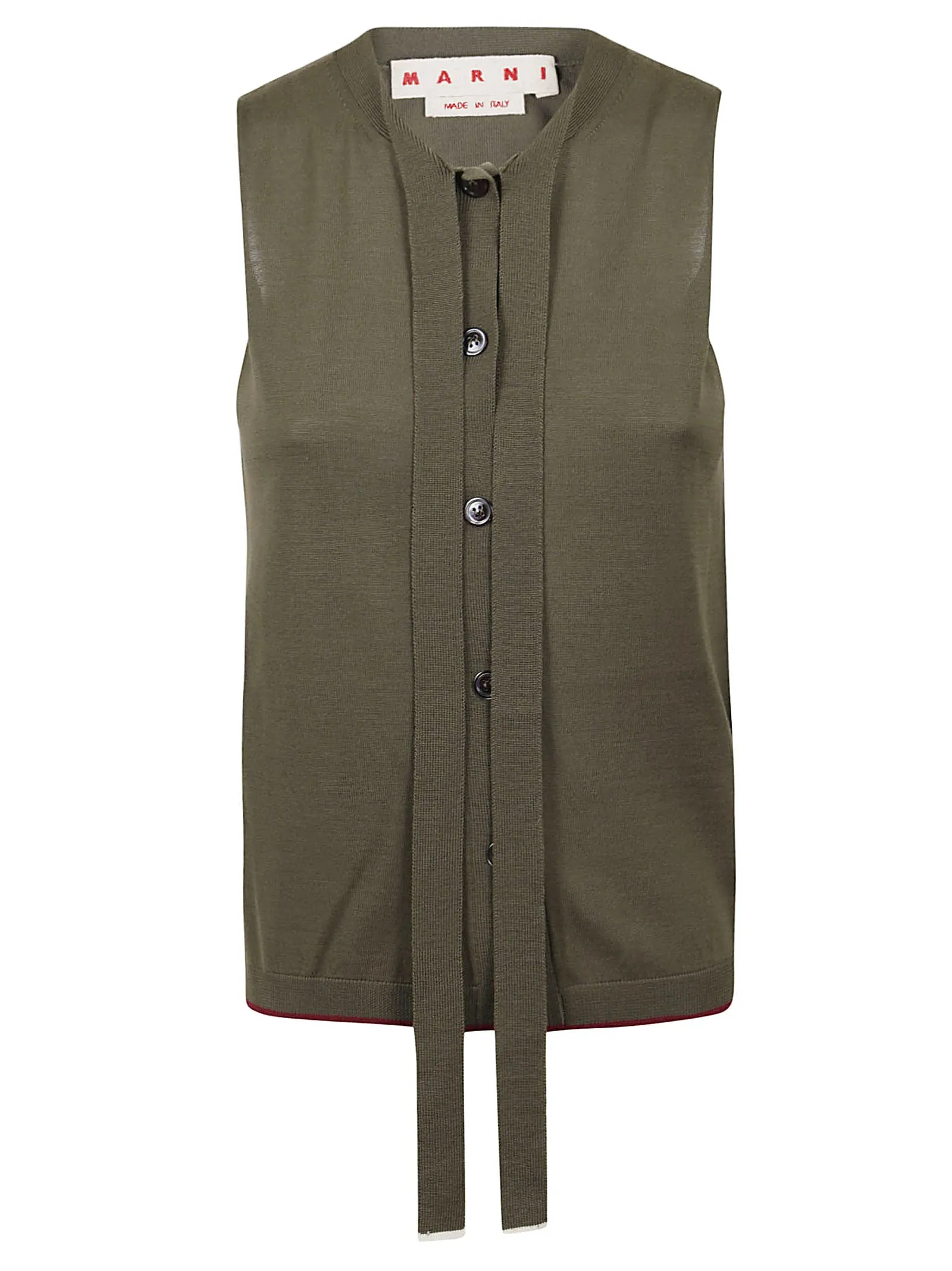 Marni Pussybow Sleeveless Rib-Knit Cardigan