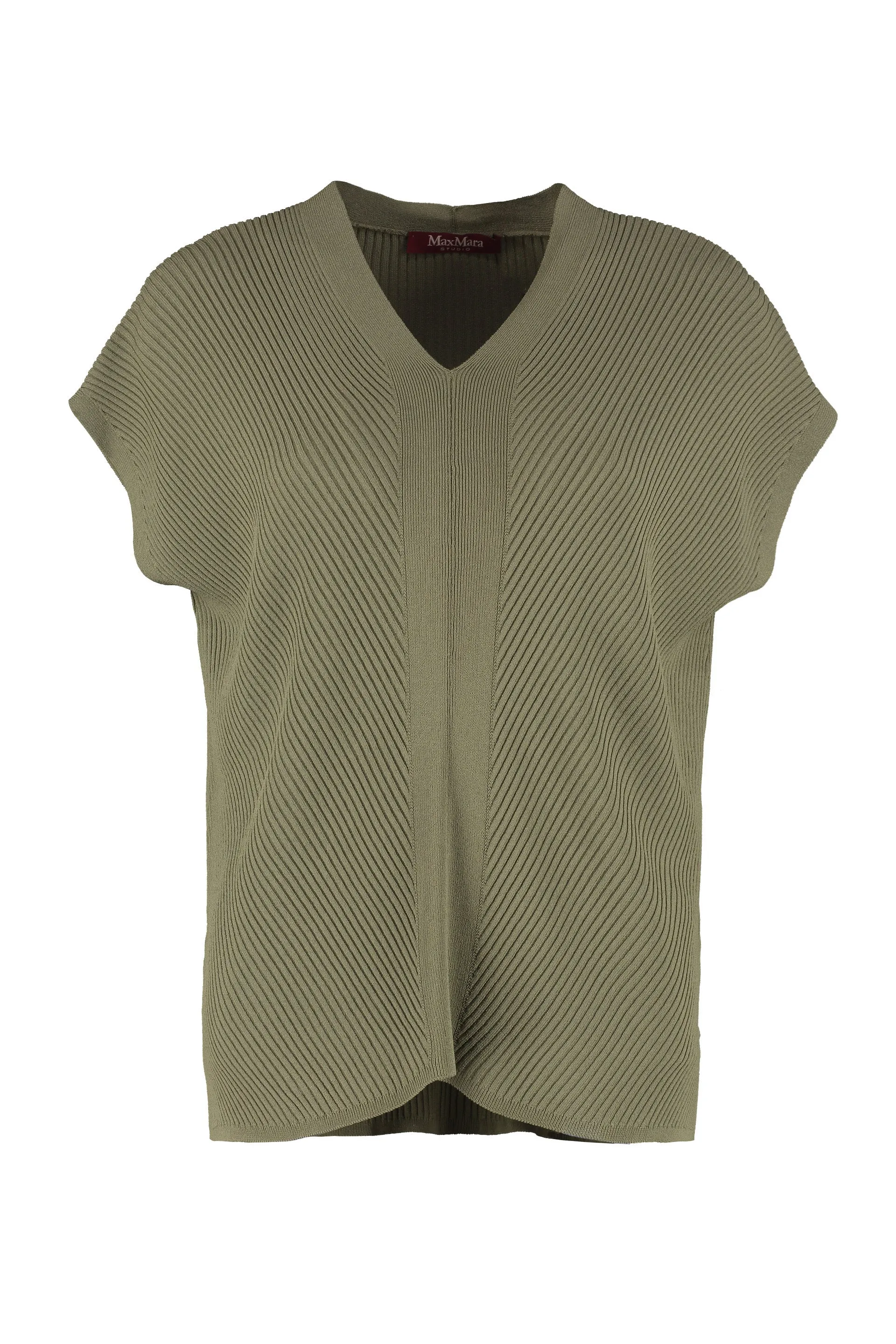 Max Mara Studio Egizio V-Neck Ribbed Knit Top