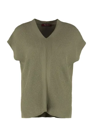 Max Mara Studio Egizio V-Neck Ribbed Knit Top