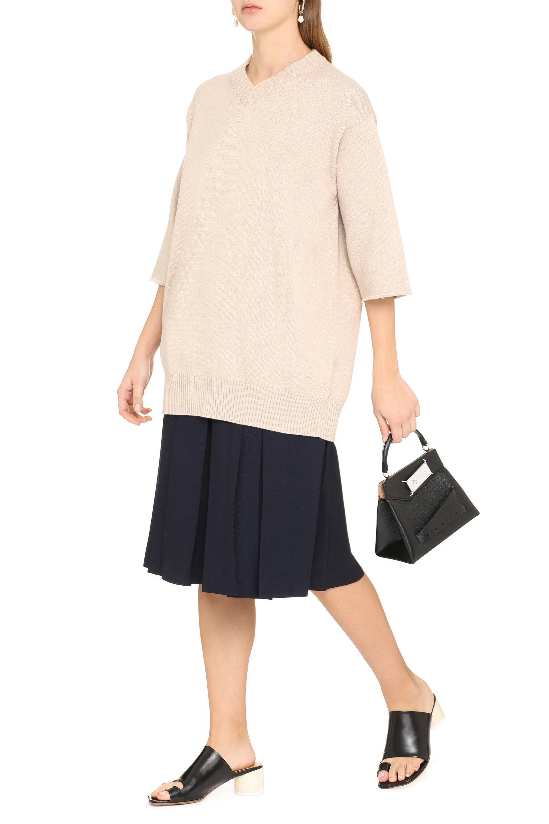 MM6 Maison Margiela Crop Sleeve V-Neck Knit Jumper
