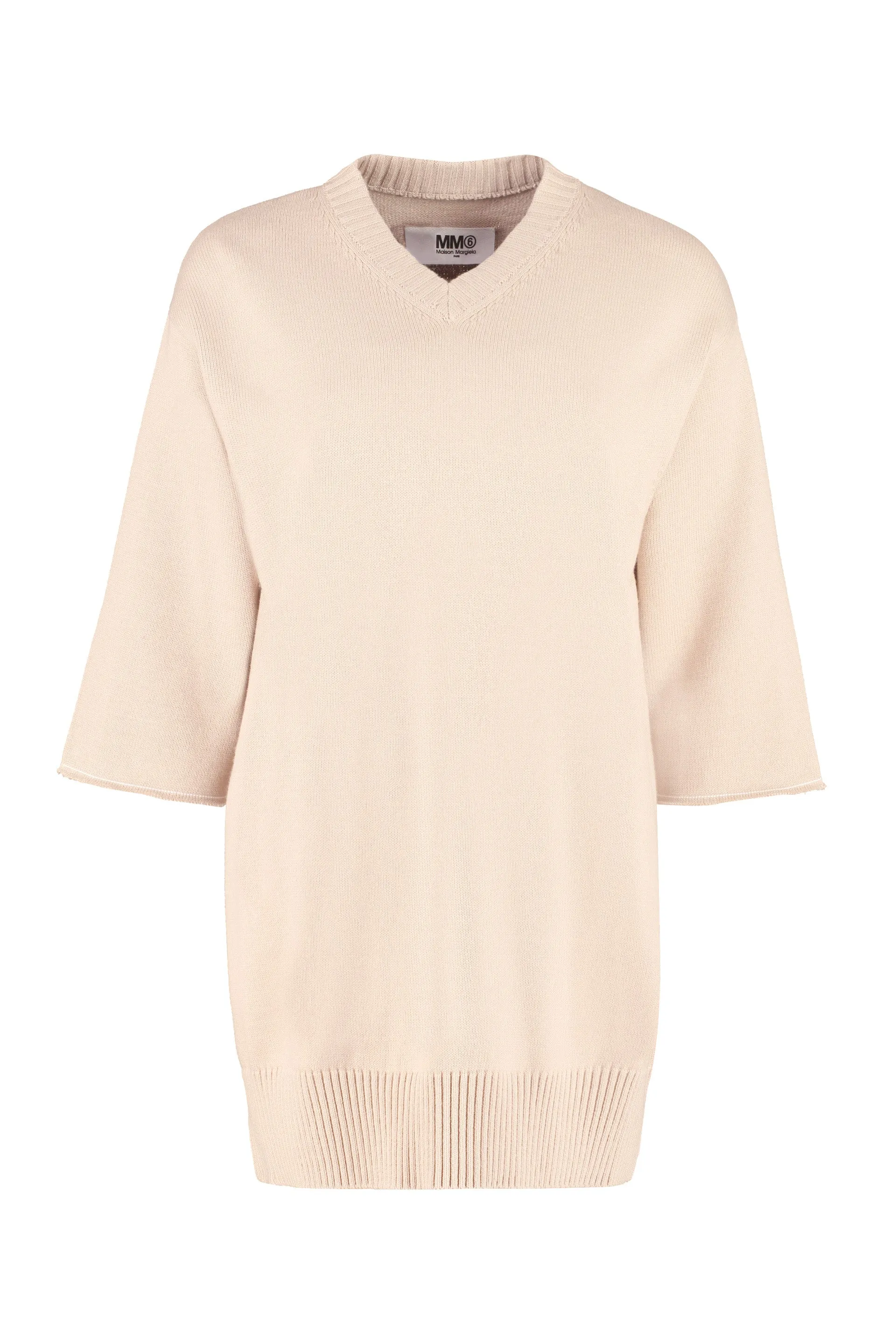 MM6 Maison Margiela Crop Sleeve V-Neck Knit Jumper