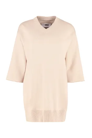 MM6 Maison Margiela Crop Sleeve V-Neck Knit Jumper
