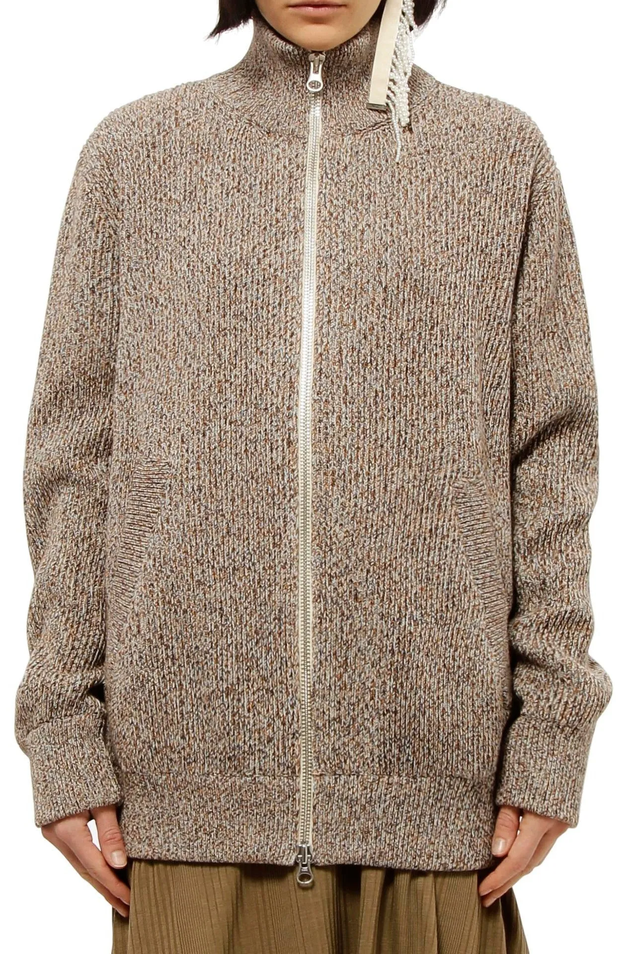 MM6 Maison Margiela Zipped Speckle-Knit Cardigan