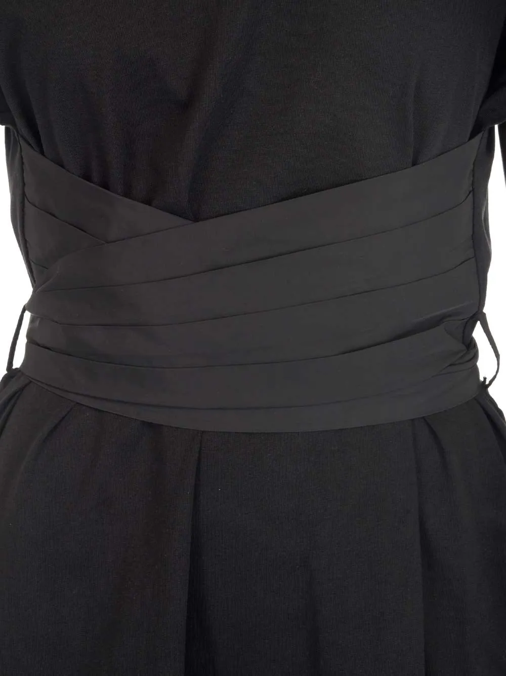 Moncler Belted Short Sleeved Crewneck Midi Dress
