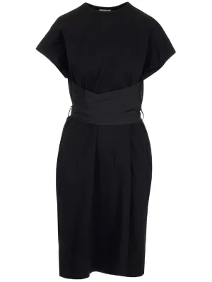 Moncler Belted Short Sleeved Crewneck Midi Dress