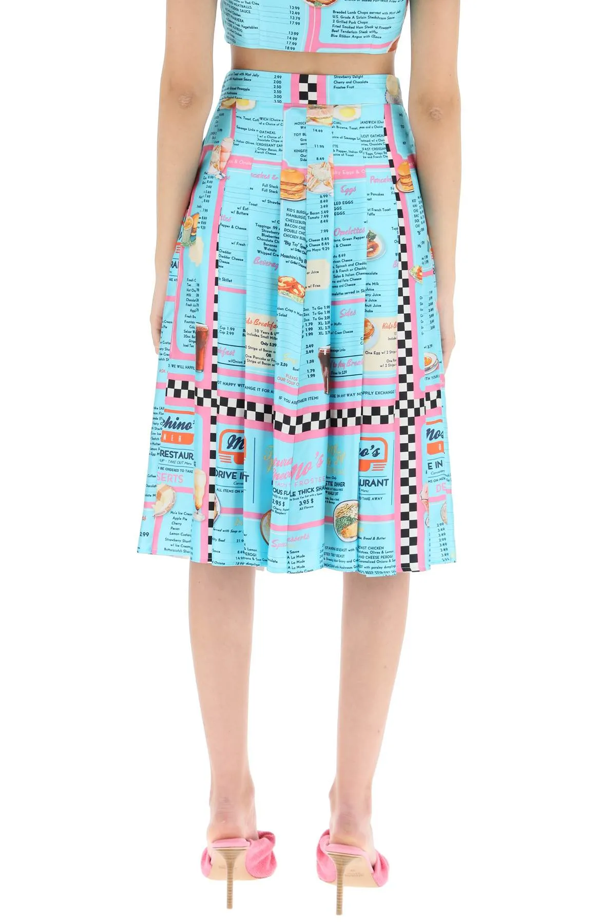 Moschino Drive In Menu-Printed Pleated Midi Skirt
