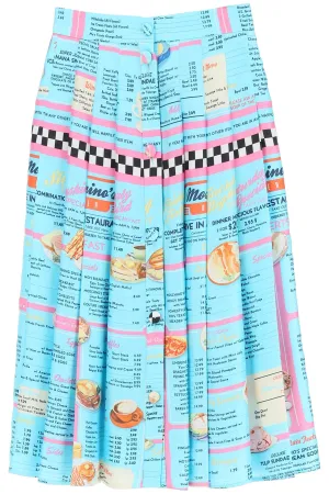 Moschino Drive In Menu-Printed Pleated Midi Skirt