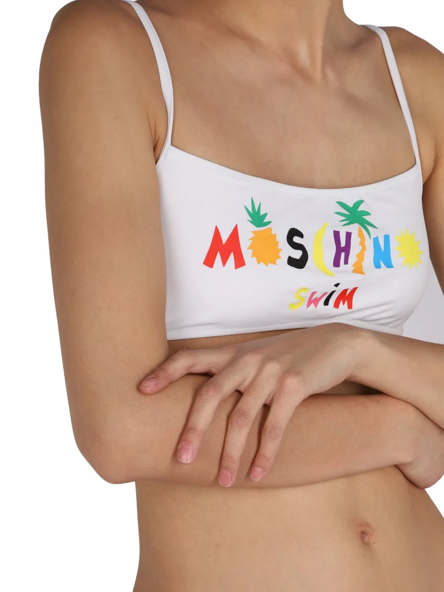 Moschino Logo Printed Bikini Top