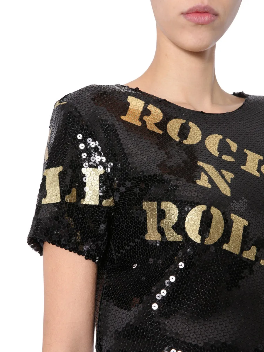Moschino Slogan Print Sequinned T-Shirt