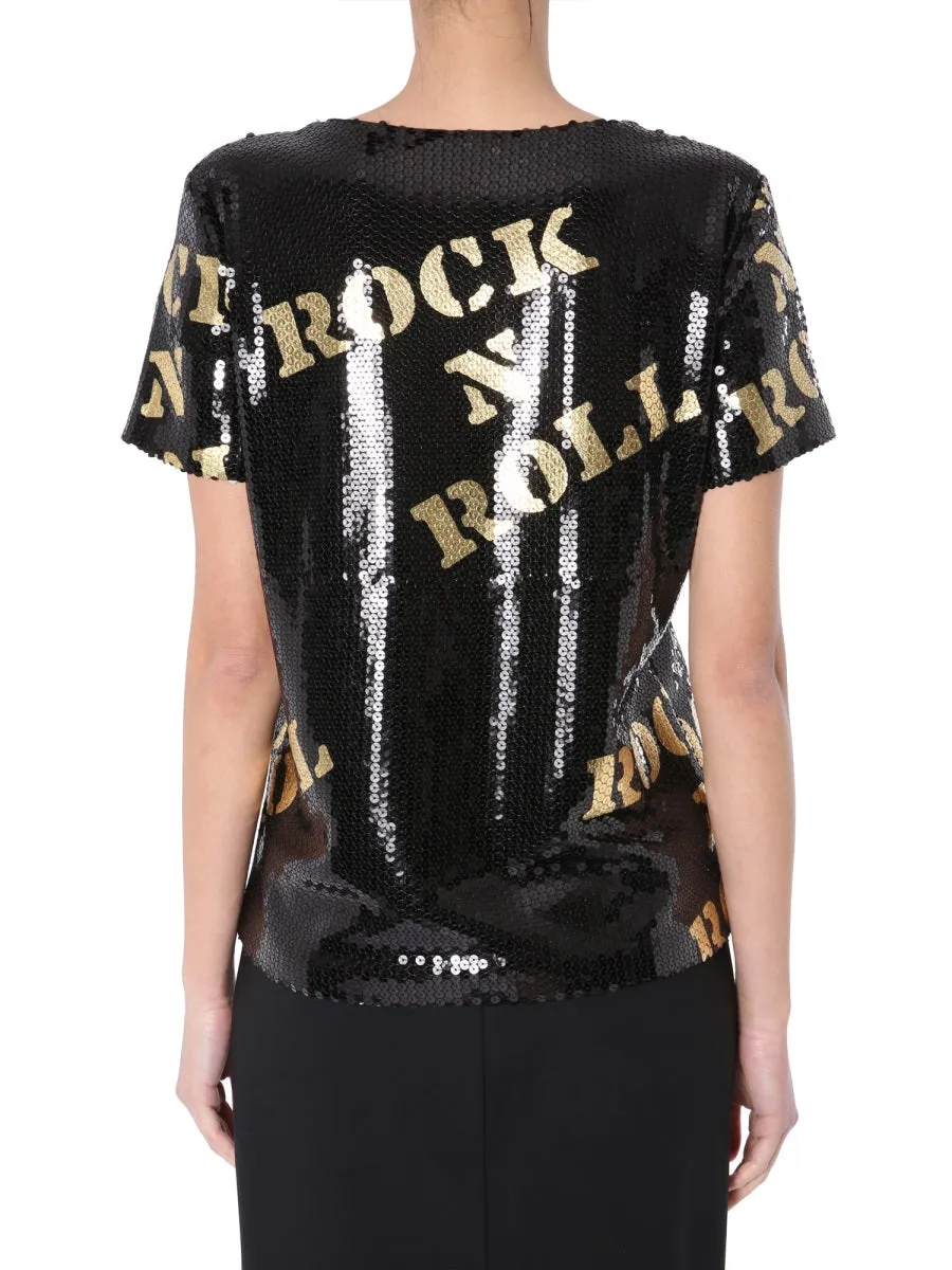 Moschino Slogan Print Sequinned T-Shirt