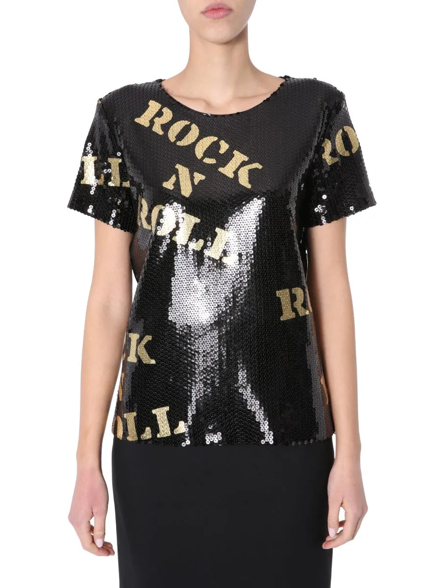Moschino Slogan Print Sequinned T-Shirt