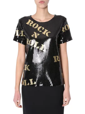 Moschino Slogan Print Sequinned T-Shirt
