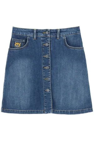 Moschino Teddy Bear Patch Denim Mini Skirt