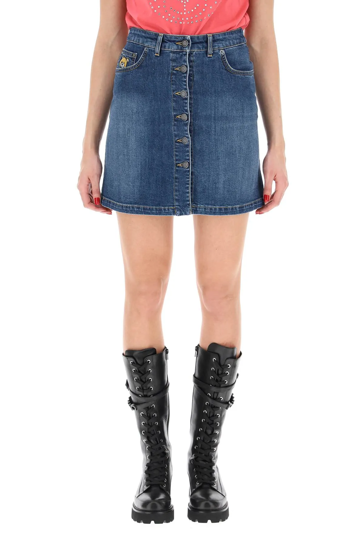 Moschino Teddy Bear Patch Denim Mini Skirt
