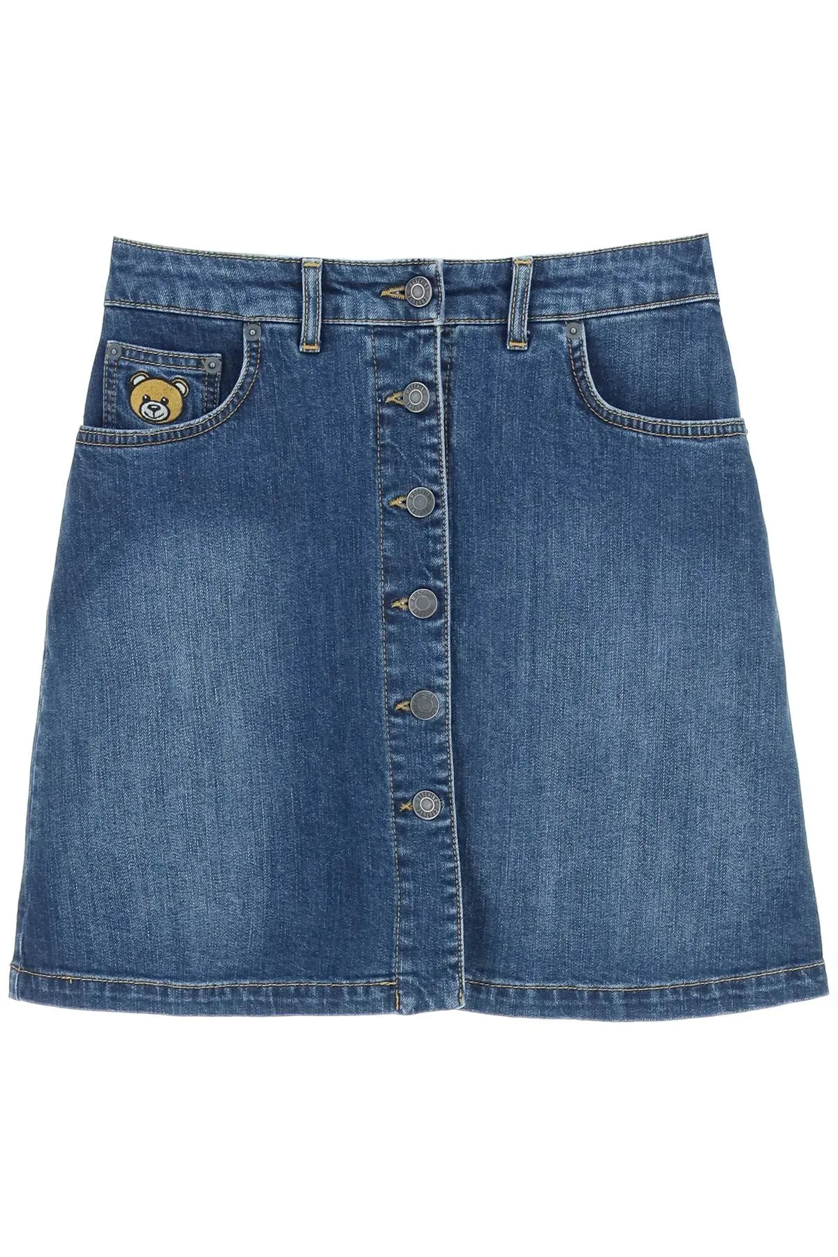 Moschino Teddy Bear Patch Denim Mini Skirt