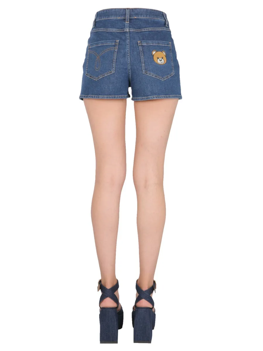 Moschino Teddy Bear Patched Denim Shorts