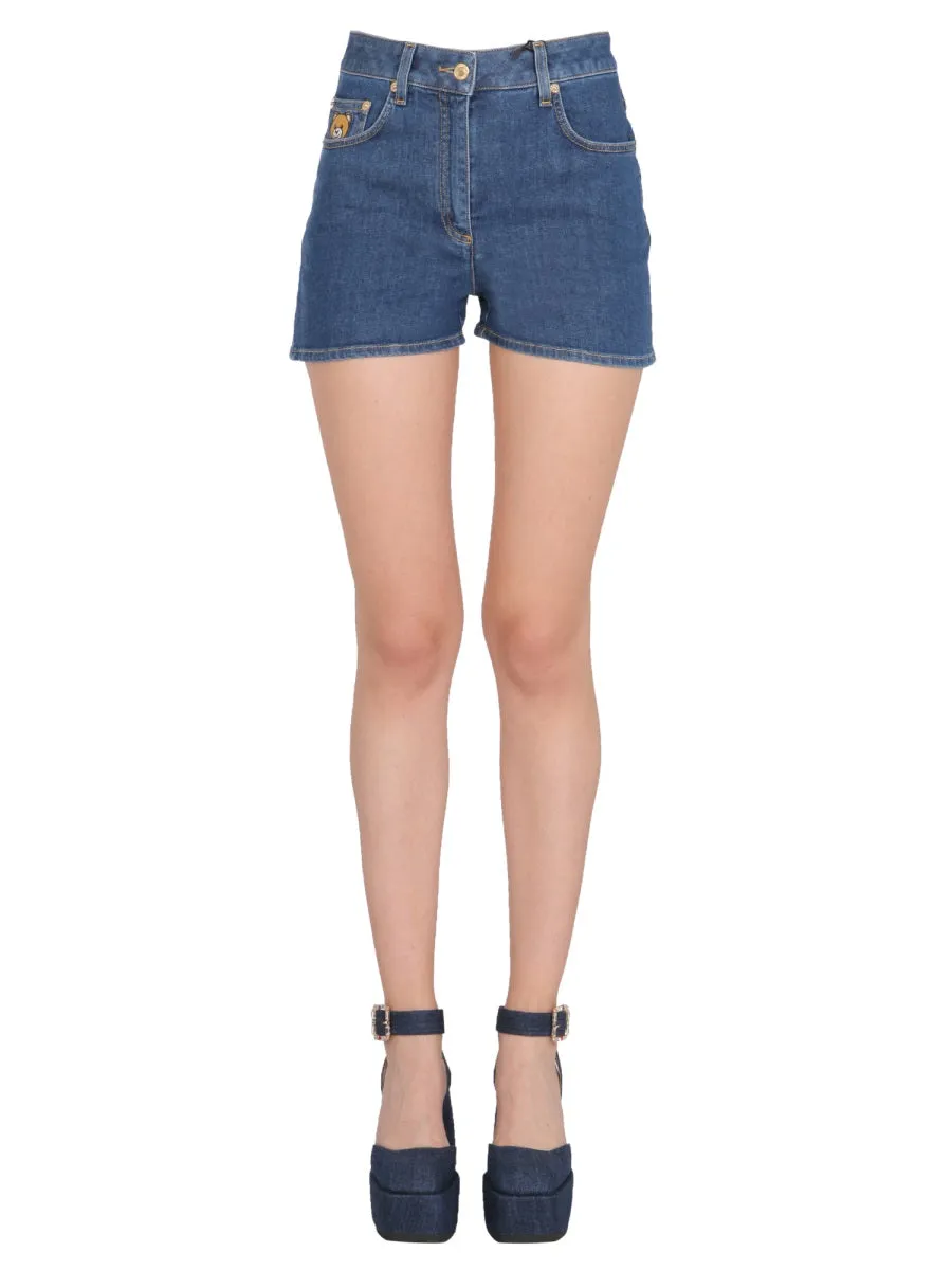 Moschino Teddy Bear Patched Denim Shorts