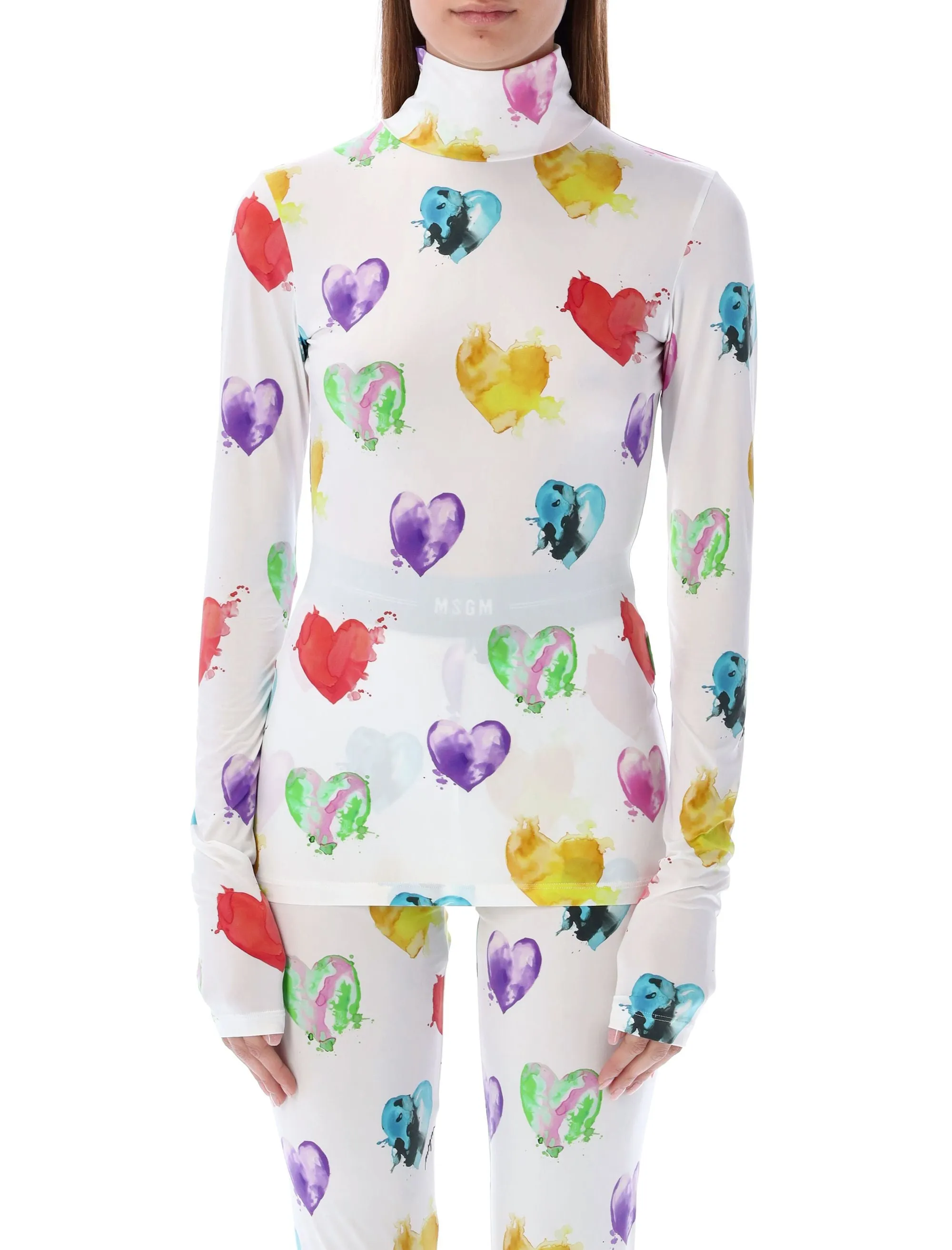 MSGM Allover Logo Printed High-Neck Top