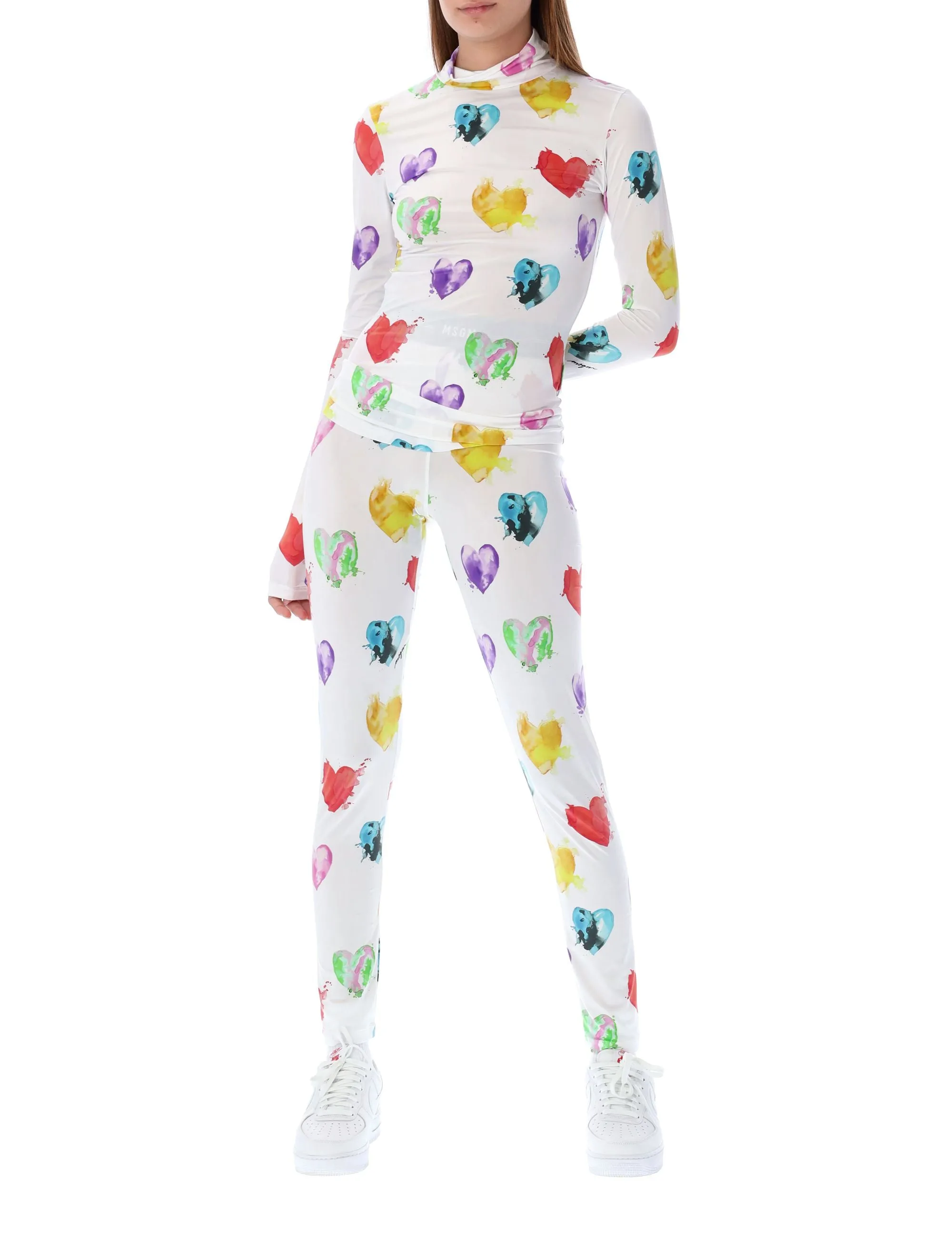MSGM Allover Logo Printed High-Neck Top