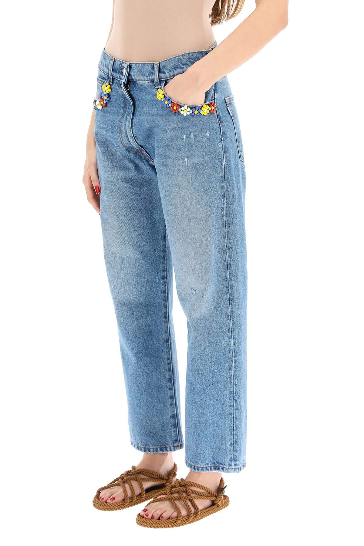 MSGM Bead Floral Detailed Jeans