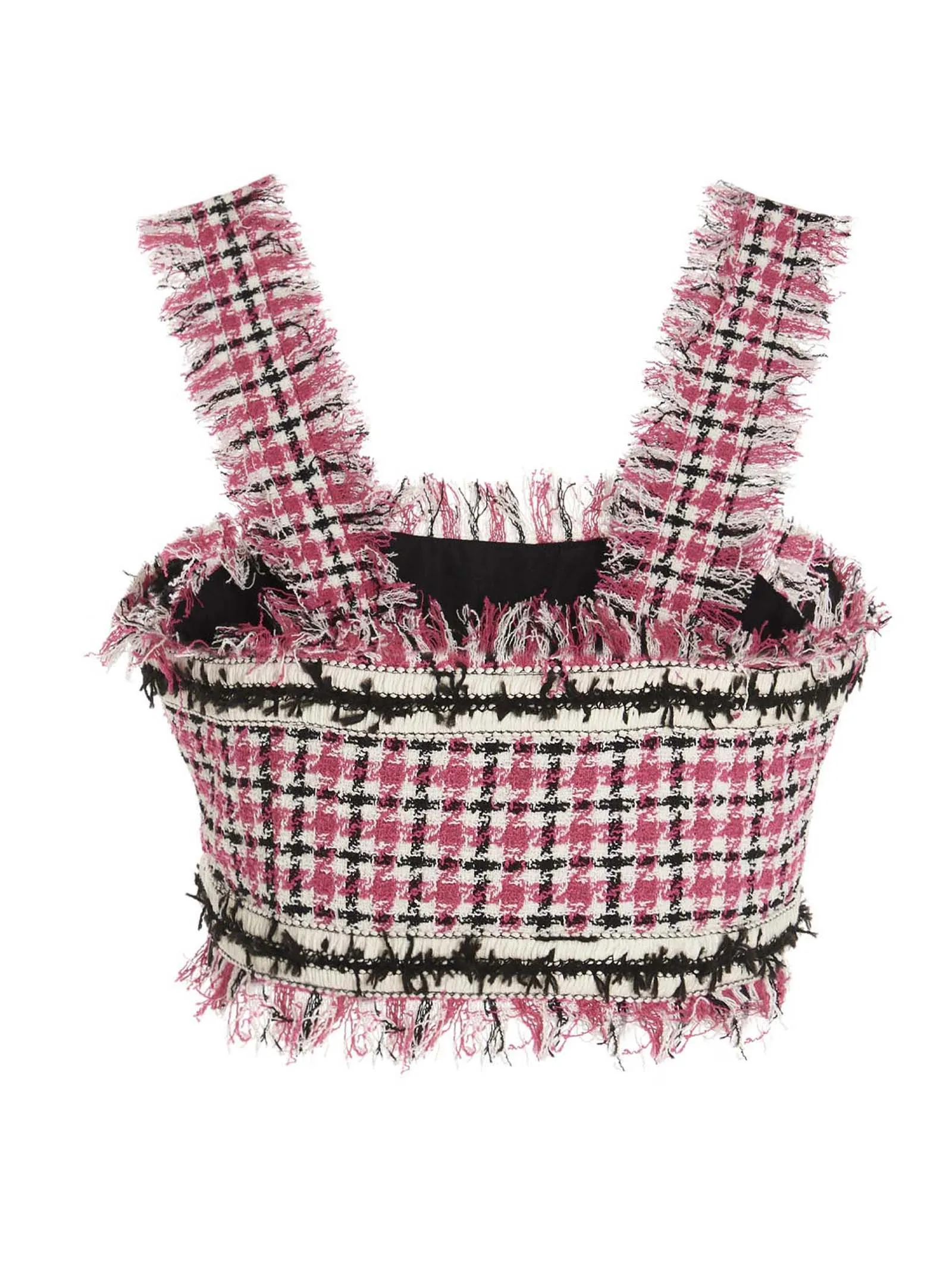 MSGM Checked Fringe Detailed Cropped Top