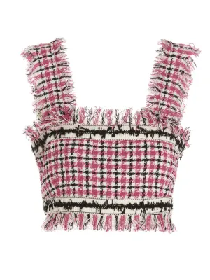 MSGM Checked Fringe Detailed Cropped Top