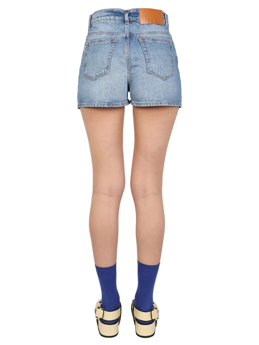 MSGM Cherry Embroidered Denim Shorts