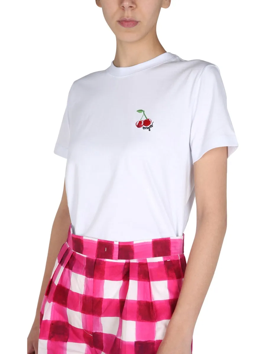 MSGM Cherry Logo Embroidered T-Shirt