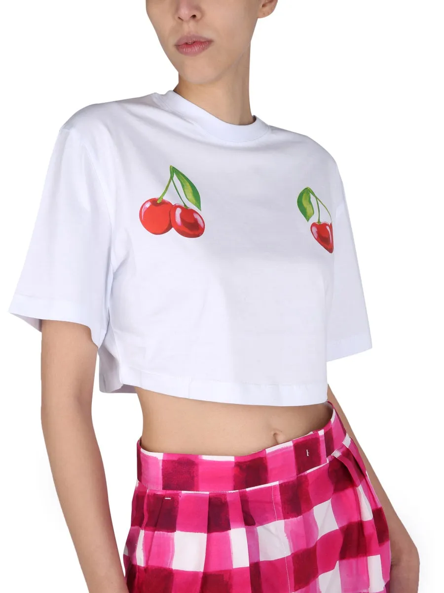MSGM Cherry Print Cropped T-Shirt