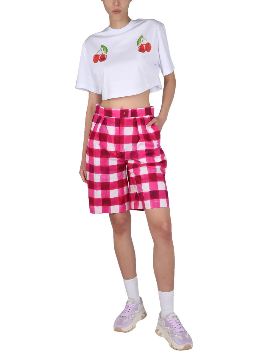 MSGM Cherry Print Cropped T-Shirt
